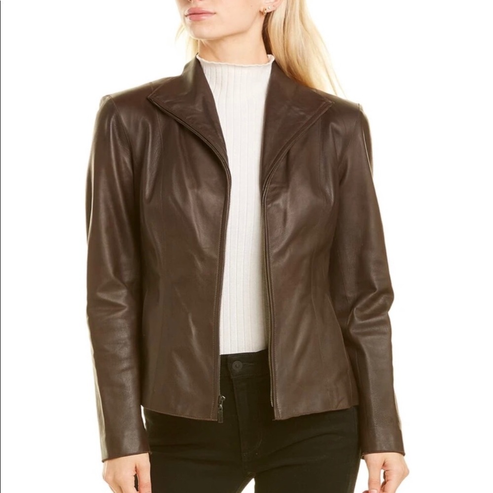 cole haan brown leather jacket.